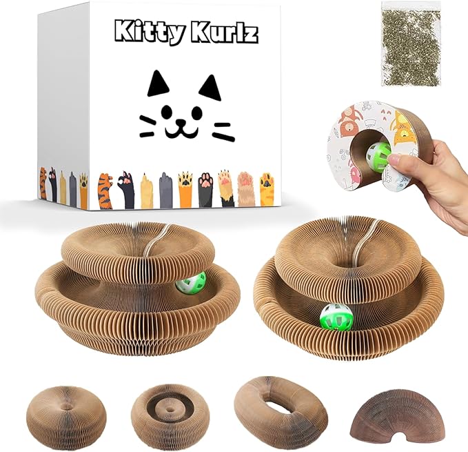Kitty Kurlz Cat Toy, Reversible Infinity Style Magic Organ Cat Toy Made from Recycled Corrugated Cardboard Long Lasting (C-Shaped（2pcs）).
