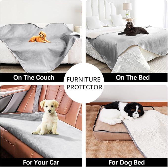 Waterproof Blanket for Bed, Leak Proof Dog Blankets for Couch Sofa Protection, Reversible Pet Sherpa Throw Furniture Protector Machine Washable(86"x90",Darkgrey)