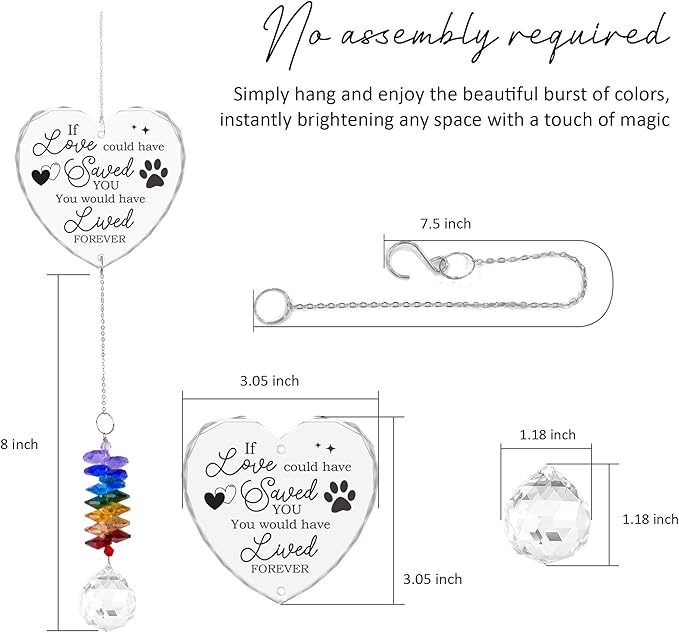 Glass Ornament Suncatcher - Memorial Sympathy Gift - Crystal Rainbow Maker for Pets Lovers - Memorial Ornament - Bereavement Keepsake - Mother's Day for Pet Cat Dog Mom Dad