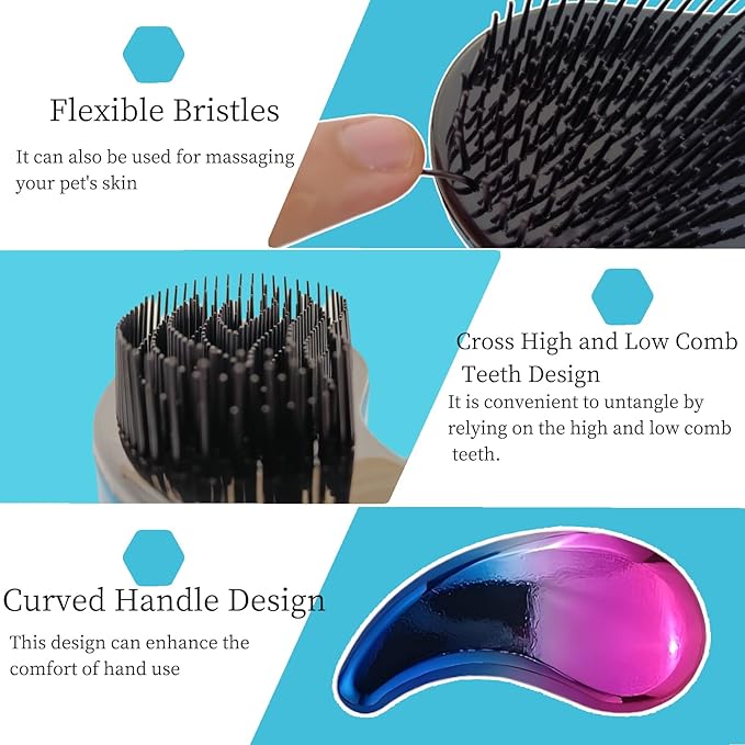 Comma-Shaped Small Dog Brush, Fit for Yorkie, Shih Tzu, Maltese Maltipoo Pomeranian - Gentle Soft Bristles for Effortless Pet Hair Removal, Puppy Essentials (Gradient Color)