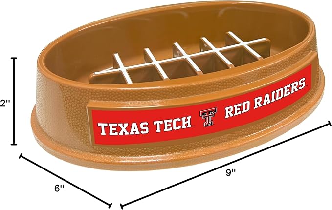 NCAA Super-Bowl - Texas TECH RED Raiders Slow Feeder Dog Bowl. Football Design Slow Feeding Cat Bowl for Healthy Digestion. Non-Slip Pet Bowl for Large & Small Dogs & Cats