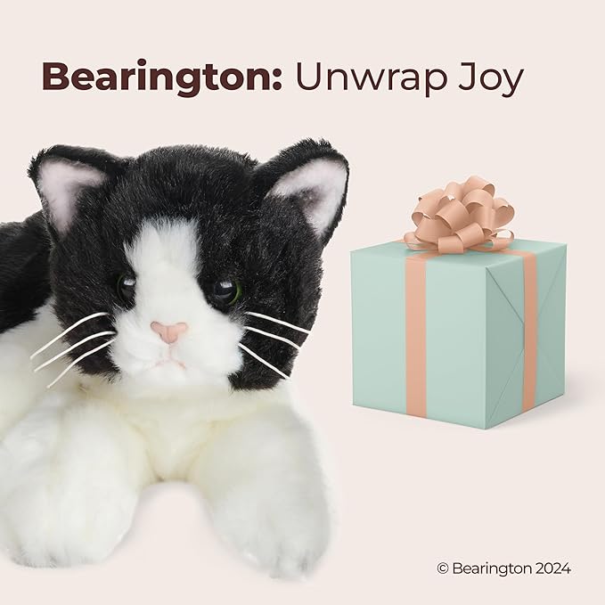 Bearington Domino Cat Stuffed Animals - 15" Realistic Tuxedo Cat Plush - Black and White Kitty Plushies with Soft Fur and Lifelike Details - Adorable Cuddly Gift for Kids and Adults