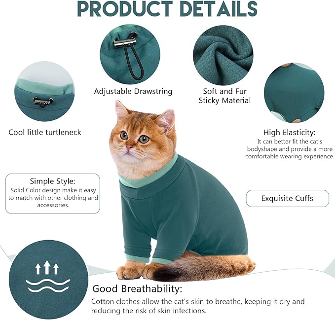 Cat Pajamas for Cats Only, Sticky Hair Cat Clothes, Sphynx Hairless Cats Sweater, Cat Onesie for Cats After Surgery Female Male, Prevent Lost Hair Kitten Onesie Shirts Costumes Outfits for Pet