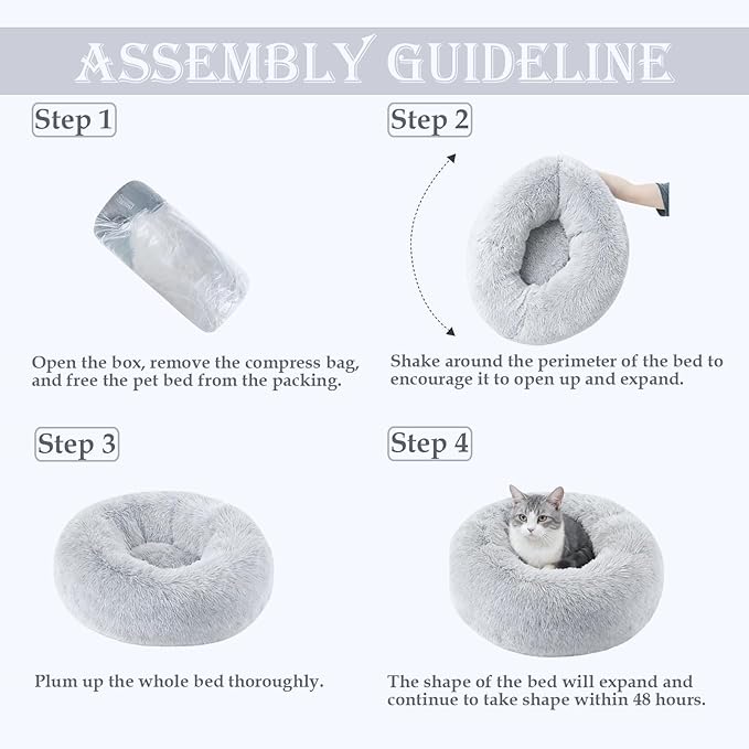 Washable Dog & Cat Bed for Ultra Large Small Medium Size Pet, Calming Donut Round Cute Warming Mat House Supply Indoor, 8 Sized Deal Necessity Essential Furniture for Boy Girl Puppy Kitten kitty