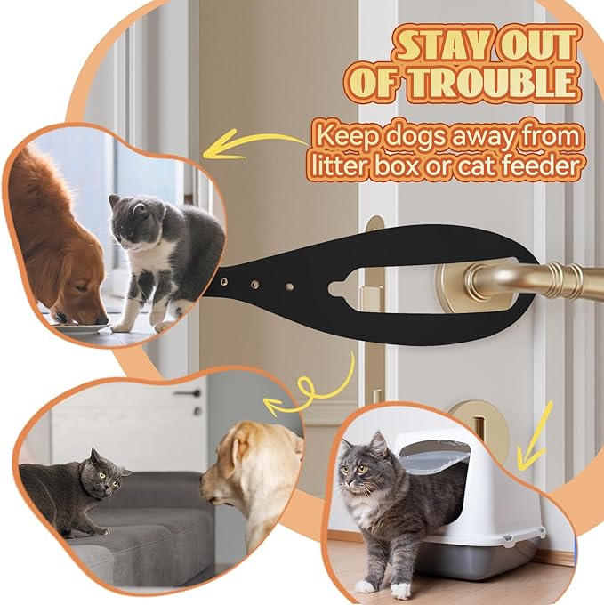 TGIOW Cat Door Latch, 4 Pcs Cat Door Stopper Pet Door Latch to Keep Dog Out of Litter Box and Food, Door Prop for Cat with 5 Adjustable Size Strap 2.5-6" Wide, No Measuring, Easy to Install, Black