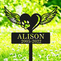 Personalized Cat Dog Name Memorial Stake Grave Marker, Custom Metal Pet Angel Wings Memorial Grave Marker Garden Stake with Wings and Heart, Customized Pet Memorial Plaque Remembrance Gift