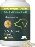 VetriScience 27+ Active Health Chewable Tablets, Canine Plus Daily Multivitamin for Puppies and Adult Dogs, Balanced Vitamins, Minerals and Antioxidants, Wellness Support, Duck, 90 Count