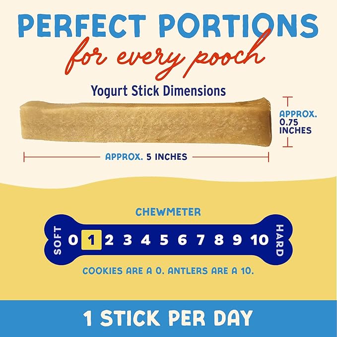 Himalayan Dog Chew Yogurt Sticks, Yogurt, Dog Treats with Prebiotics, Probiotics & Protein, Digestive Support, Lactose & Gluten Free, Natural Dog Treat for All Breeds, Made in America, 4pk
