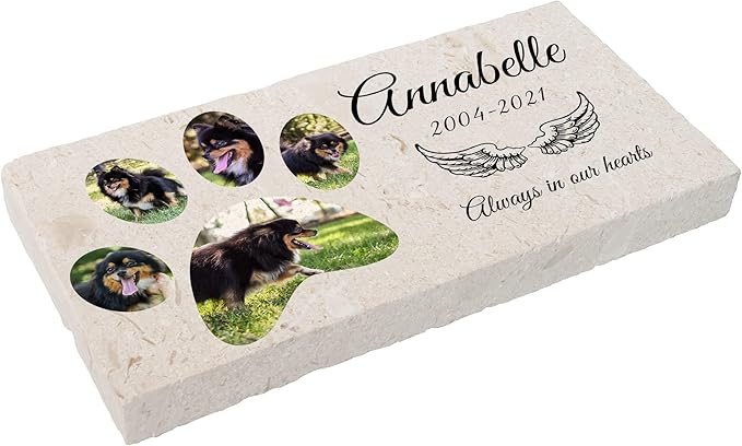 Personalized Pet Memorial with Keepsake Photo on Limestone - Headstones, Garden Stones, and Grave Markers for Dogs - Dog Memorial Stone, Pet Memorial Gifts - 12”x 6”x1.25" D (C. Annabelle Design)