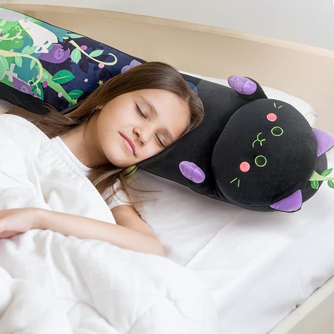 Mewaii Long Cat Plush 5 Sizes, 120% Extra Filling Giant Plushness Kids Body Pillow, Kawaii Cute Black Cat Stuffed Animals Plushies, Big Long Body Pillow Black Cat Plush Gift for Girls 20”