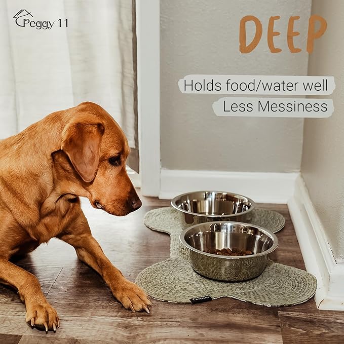 PEGGY11 Deep Stainless Steel Anti-Slip Dog Bowls - 2-Pack, 16 Cups