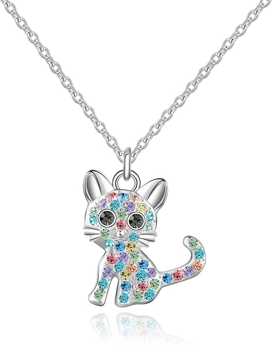 Girls Cat Birthstone Necklace Gifts for Women,Kitty Cats Dog Pendant Necklaces Jewelry for Cat Lovers