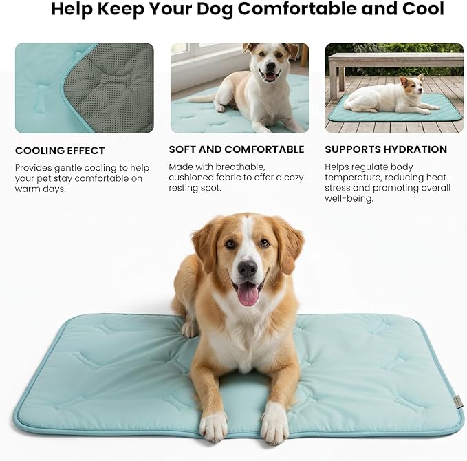 Cooling Pet Mat – 35x23 Dog or Cat Cool & Comfy, Soft Breathable Self-Cooling Pad, Pet-Safe, Durable, Perfect for Hot Weather, Naps, Crates, Cars, Couch, Washable & Easy to Take Anywhere, Blue