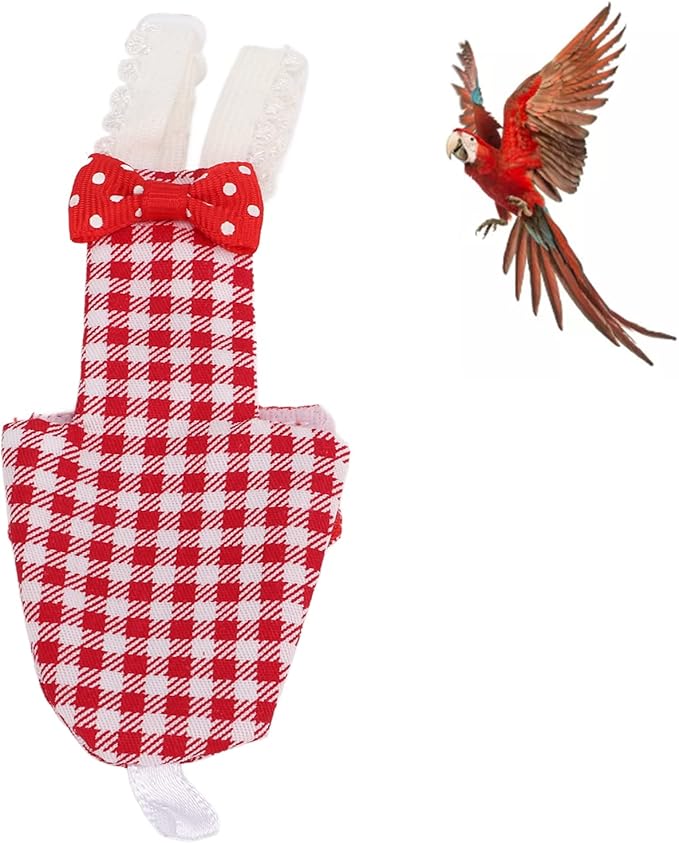 Zerodis Bird Diapers Nan Large Red Plaid, Cotton Material, Adjustable Strap, Soft and Comfortable Design for Parrots and Budgies (M Red Plaid)