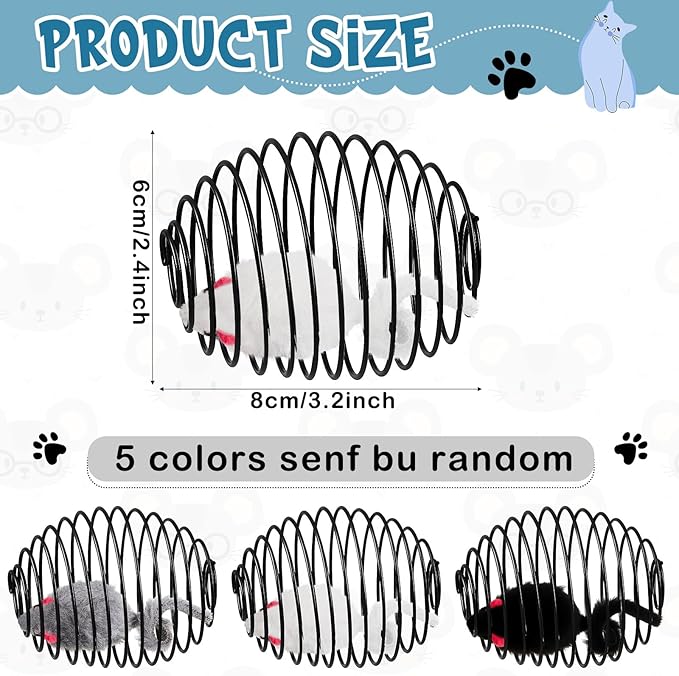 Jecery 5 Pcs Cat Spring Balls Toys Stretchable Rolling Balls Colorful Playful Coils Interactive Action Toy Caged Rats for Kitten Pet Supplies (Mouse,Black)