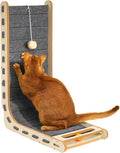 Cat Scratcher with Bell Ball Cat Scratch Pad L-Shaped Scratch Mat Vertical Cat Scratching Board for Indoor Cats Felt Cats Scratching Post Furniture Protector Kittens Cratchers Toys- Grey