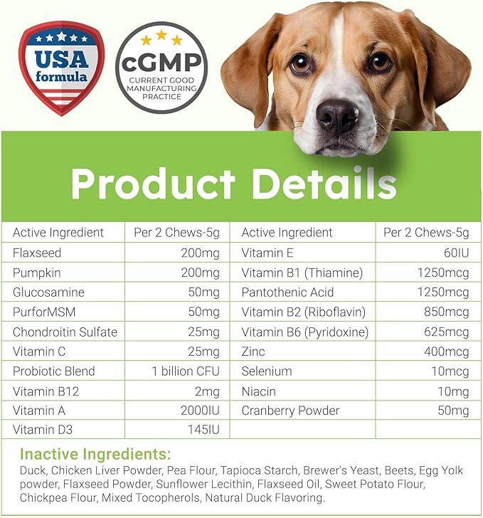 Dog Vitamins and Supplements - 150 Dog Multivitamin Chewable - Immune, Joint Support, Skin, Gut Health + Packed with Omega 3s, Glucosamine & Probiotics - Safe for Puppy - Duck
