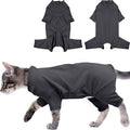 Sticky Hair Cat Clothes, Breathable & Lightweight, Reduces Shedding Fur Pajamas, Full Body Long Sleeve Surgical Bodysuit, Stop Licking & Shedding Darkgrey M