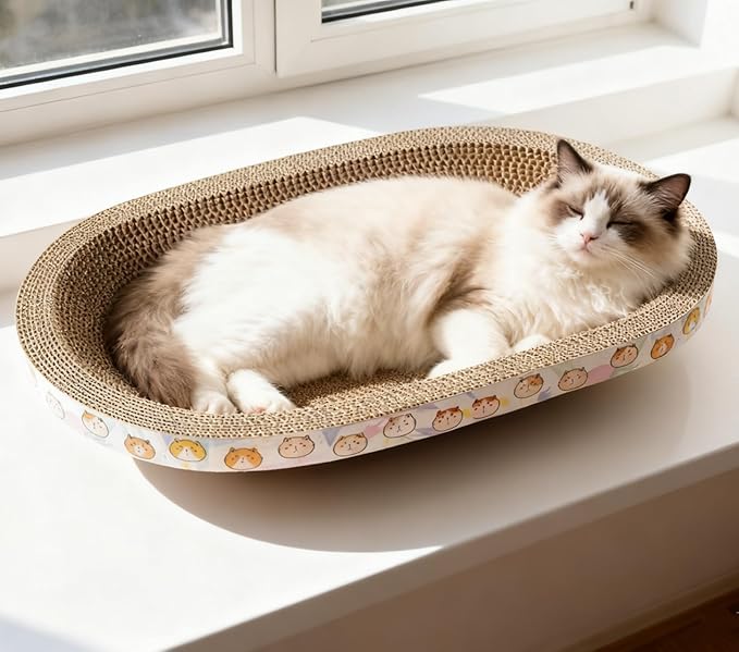 3 Pack Large Cat Scratcher Cardboard, Oval Cat Scratcher Bed Cat Scratch Pad Board Lounge Couch for Indoor Cats Bowl Shaped Cat Scratching Post Nest for Cats Grinding Claw Furniture Protector