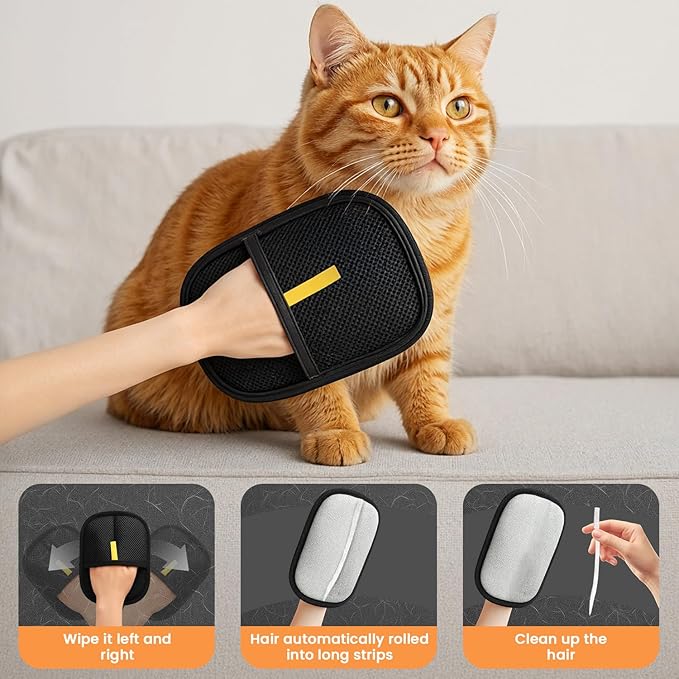 Pet Hair Removal Glove, Double-Sided Cleaning Mitt, Black and Gray, Mesh Material, for Pets, Furniture, Carpet, Sofa