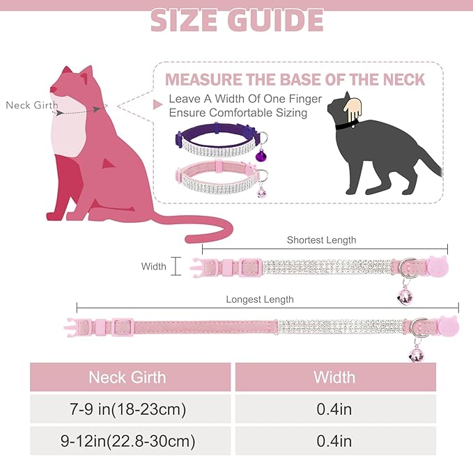 EXPAWLORER Soft Velvet Safe Cat Collars for Girl Cats -2 Pack Rhinestones Bling Diamante Adjustable Collars Breakaway- Chirstmas Cat Clollar Gifts with Bells for Boy Cats Kitty and Small Dogs