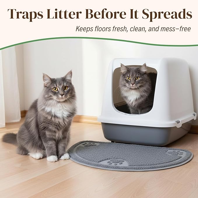 Evelots Cat Litter Mat – Traps Litter & Mess from Box, Absorbent Urine-Proof & Waterproof Floor Protection, Soft on Paws, Non-Slip, Easy Clean, Machine Washable, Unscented, Gray, Small