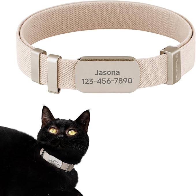 Engraved Pet ID Tag - Personalized Name Tag Engraved Cat Collar Charms, Aluminum Alloy Customized Cat Name Tag for Kitten Small Large Cats (Horizon-Linen M)