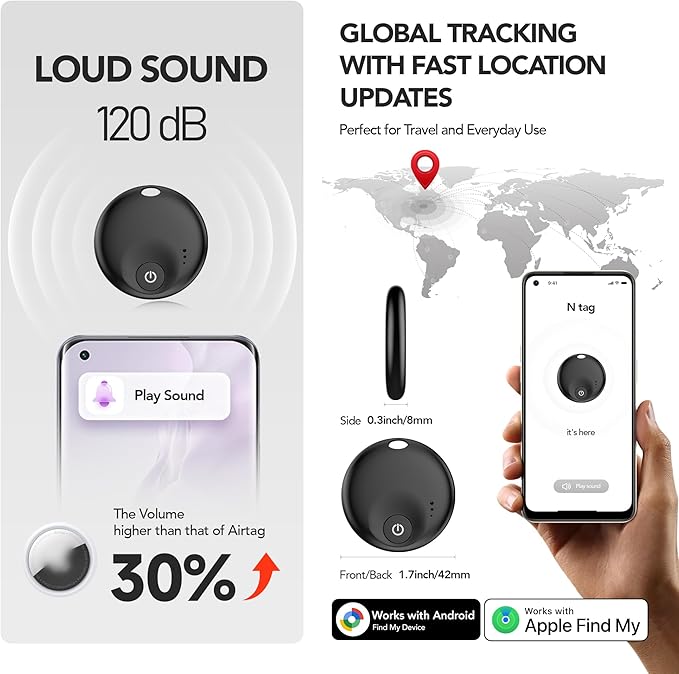 Air Tracker Tags-1 Pack: Bluetooth Tracker Tag, Item Finder Works with Find My App, Trakcer Tag Locator for Your Keys, Wallet, Luggage, Backpack, and More. (Black-Dual, 1Pack)