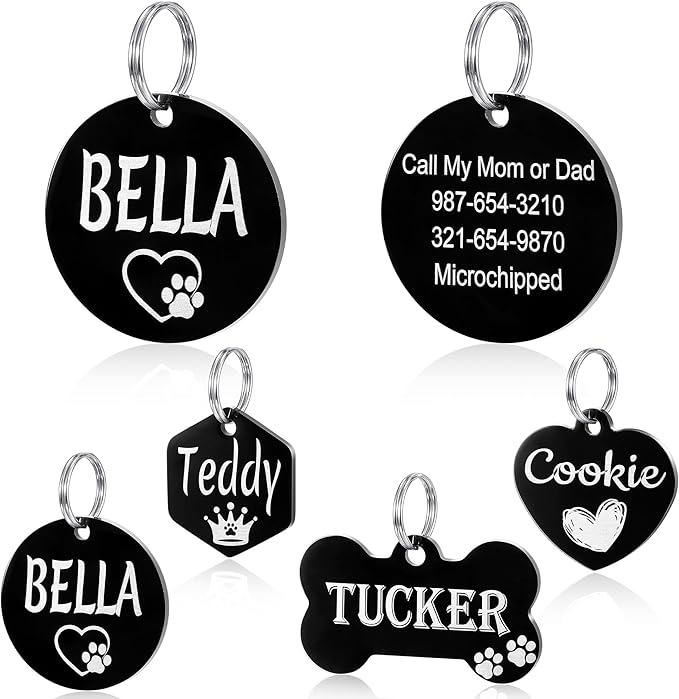 YEHANTI Dog Tags Engraved for Pets - Personalized Dog Tags with Lovely Icons, Durable Stainless Steel Pet ID Tags for Small Large Dogs Cats, Round Custom Dog Name Tags Engraved on Both Sides, Large