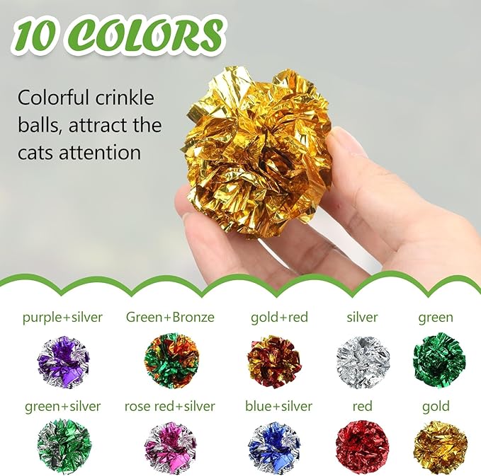 Silkfly 30 Pcs Polyester Film Crinkle Balls Cat Toys 2.36" Interactive Crinkle Ball, Colorful Balls Chew Toy for Cat Chase Ball Toys Attract Cats for Indoor Cats and Kittens to Keep Fit and Active