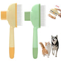 Flea Comb for Cat Dog Comb Pet Hair Removal Tool Pet Comb Cat Brush with Release Button Self-Cleaning with Long & Short Stainless Steel Metal Teeth for Shedding 2 Pcs(Yellow & Green)