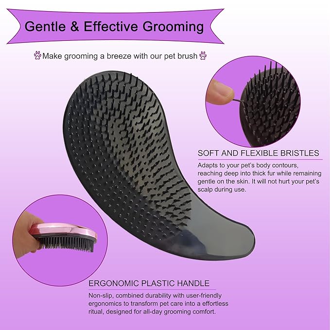 Gentle Grooming Puppy Brush with Gift Box ， Fit for Small Dog ， Yorkie, Shih Tzu, Maltipoo, Maltese and Pomeranian ，Toy Poodle Accessories, Soft Bristle (Electroplating Purple)