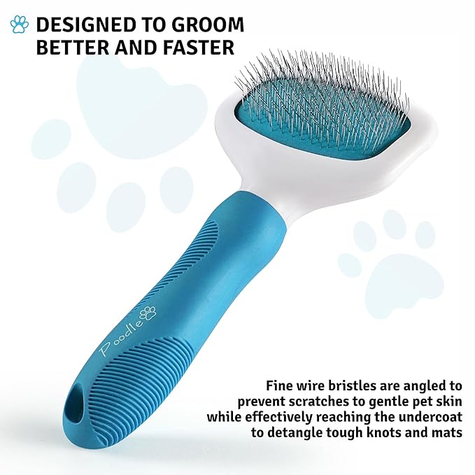 Poodle Pet Slicker Brush - For Dogs, Cats, and Rabbits - Removes Matted Fur, Knots, and Loose Hair - Suitable for Grooming Doodles and Goldendoodles with Short or Long Hair