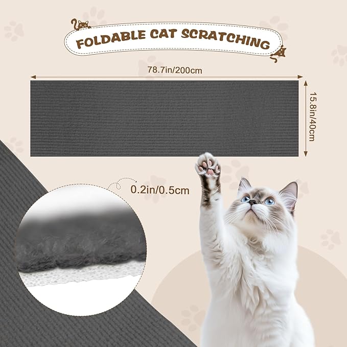Eunice Cat Scratching Mat, Self-Adhesive Cat Scratch Carpet, Trimmable Replacement Carpet Pad for Tree Wall Cat Scratching Post DIY Couch Protector (Dark Gray, 78.7"x15.8")