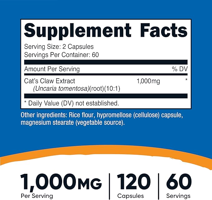 Nutricost Cat's Claw 1000mg, 120 Capsules - Vegetarian Caps, Non-GMO and Gluten Free, 60 Servings
