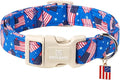 Maca Bates American Flag Basic Dog Collar with Safety Buckle 4th of July Patriotic Dogs Collars Adjustable Soft Blue 4 of 7 Independence Day Gift for Small Medium Large XL Boy Girl Male Female Puppy