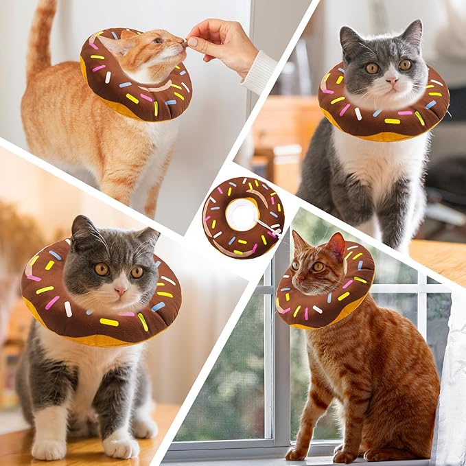 Seyezo Cat Cone Collar Soft, Adjustable Cat Recovery Collar for Small Medium Large Cats, Cute Donut E Collar After Surgery, Elizabethan Cones for Cats Kittens After Surgery(Donut Brown, Large)