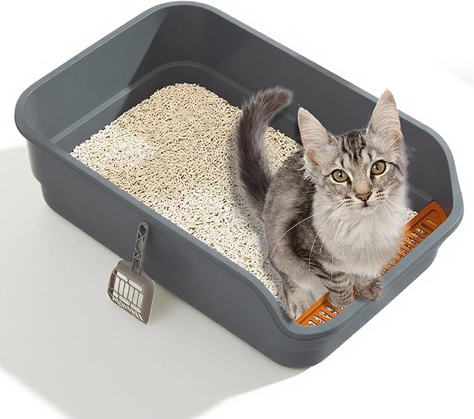 Gefryco Senior Cat Litter Box Low Entry Extra Large Litter Box for Indoor Cats Corner Low Cat Pan