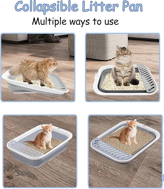 VCEPJH Kitten Litter Box Low Entry Litter Box for Senior Cats - Shallow Cat Litter Pan Collapsible Litterbox for Travel Pink