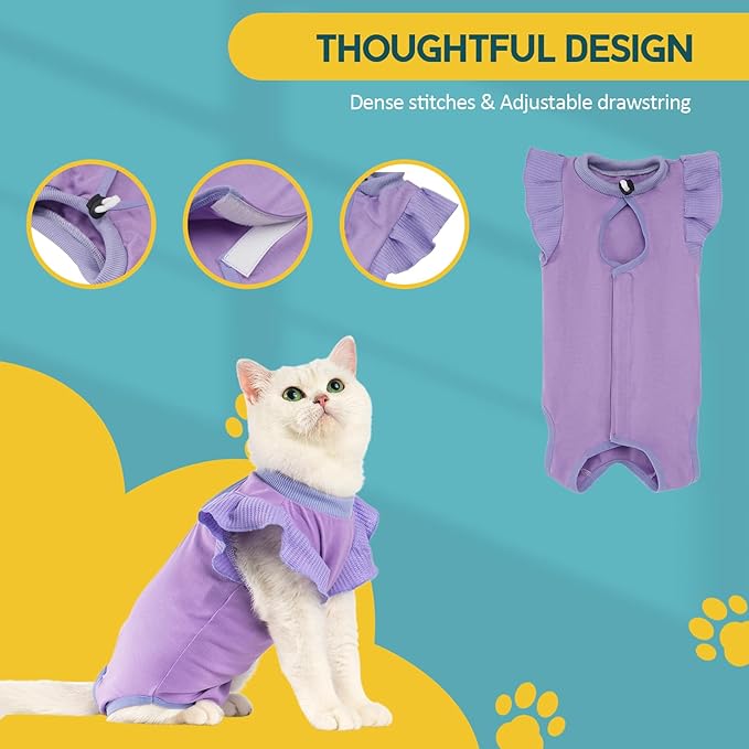 Avont Cat Recovery Suit - Post-Surgery Onesie for Cats, Alternative to Cone of Shame, Protective Spay Suit for Female Kitten, Ideal for Healing and Skin Conditions -Purple(M+)