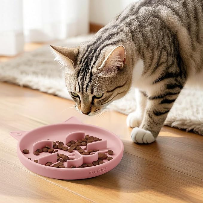Coomazy Silicone Slow Feeder Dog Cat Bowls, Interactive Puzzle Toy for Pets Dry/Wet Food Training, Keeps Dogs Cats Busy, Prevents Puppy Kitty Overeating (Pink, 0.8 Cup)