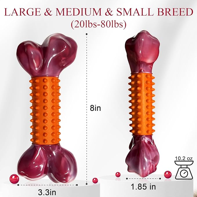 Apasiri 3-Pack Tough Dog Toys for Aggressive Chewers: Peanut Butter Flavored Long Lasting Dog Bones, Heavy Duty Nylon & Rubber Dog Chew Toys to Keep Them Busy, Medium & Large Breed, Orange