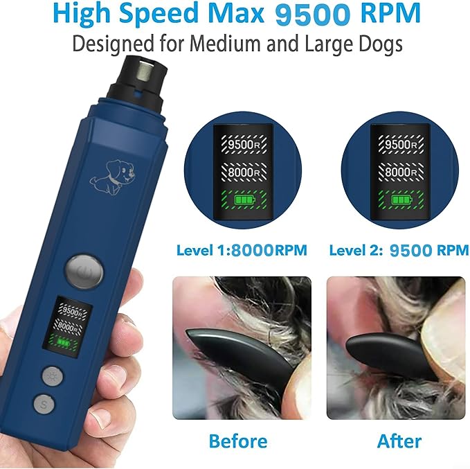 Dog Nail Grinder,2 Or 3-Speed Electric Low Noise Pet Nail Trimmer(2-speeds 1)