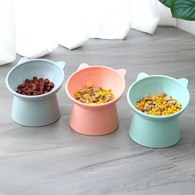 Tilted Elevated Cat Food Bowl - Cats Bowls Whisker Friendly Anti Vomiting Slanted Feeding Bowls Cute Shallow (Tall Cat Bowl-Green)