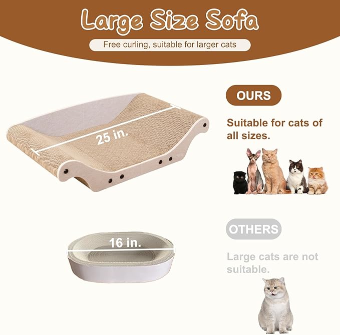 Cat Scratcher Bed Cardboard Cat Scratch Couch Board 25 inches Large Cat Scratching Sofa Lounge & Scratch Pad for Indoor Cats, Furniture Protector