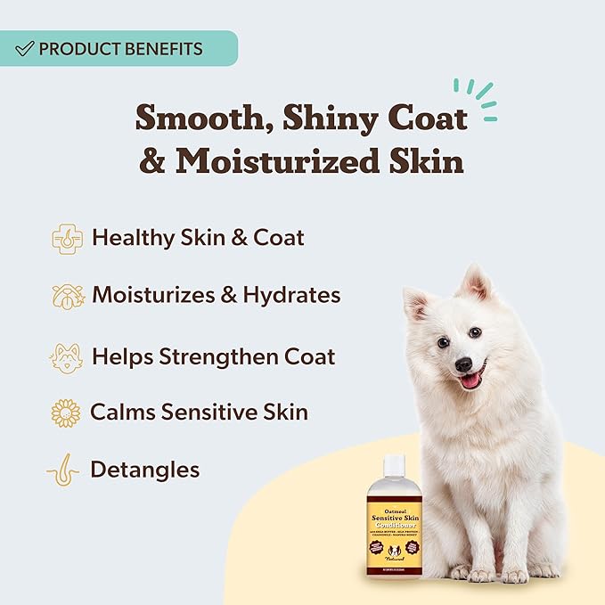 Natural Dog Company Sensitive Skin Dog Conditioner – Oatmeal Moisturizing for Sensitive & Itchy Skin, Detangling Grooming Formula for Long Haired Dogs, with Manuka Honey & Chamimile, 12 oz