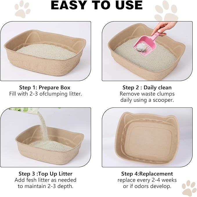 Disposable Cat Litter Boxes, 6-Pack - Compact & Leak-Proof Travel Trays with Cute Cat Ear Design for Small Cats/Kittens, Home & Car Use