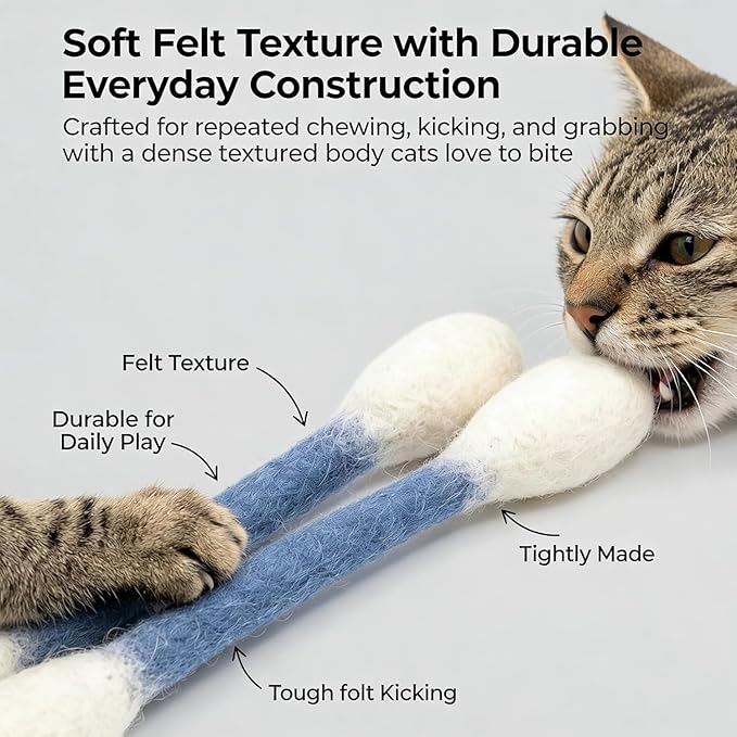 Cotton Swabs Cat with Catnip, 6 Pk Giant Kitten Chew Sticks for Indoor Boredom, Durable Dental Teething Ropes, Big Interactive Felt Kitty Kicker Play Lover Gift Accessories (Yellow)