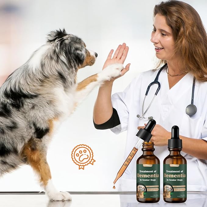 Senior Dog Supplements for Brain Health & Nervous System Support, Mushroom Supplement for Dogs, Dementia Supplement for Calming & Relaxation, Addresses Getting Lost, Social Withdrawal - 59 ML