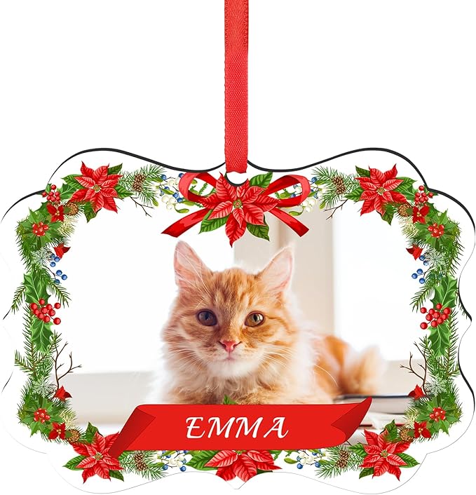 Personalized Photo Ornaments for Christmas Tree, Custom Cat Name Ornament, 2026 Puppy 1st Xmas Gifts, Holiday Decor Christmas Tree Decoration, Pet Lovers Dog Cat Gift